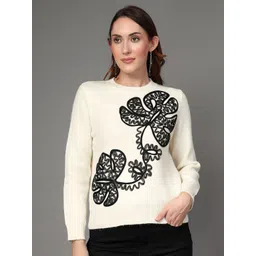 Mafadeny Women Floral Embroidered Round Neck Pullover-picture-14