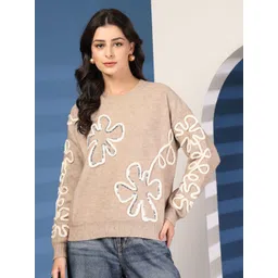 Mafadeny Women Floral Woollen Cardigan with Embroidered Detail-picture-17