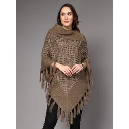 Mafadeny Women High Neck Long Sleeves Chevron Longline Poncho-picture-35