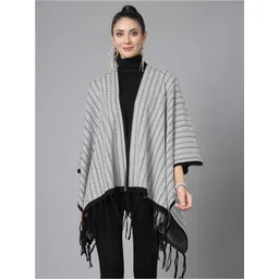 Mafadeny Women Printed Longline Poncho with Fringed Detail-picture-26