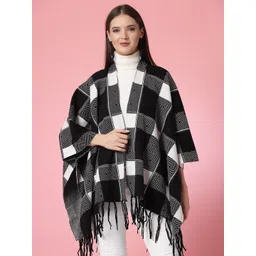Mafadeny Women Printed Longline Poncho with Fringed Detail-picture-27