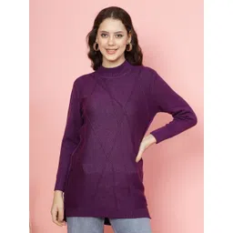 Mafadeny Women Self Design Pullover Ribbed Longline Sweater-picture-32