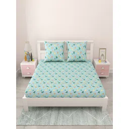 MAFATLAL Green & Yellow Cartoon Characters 144 TC Queen Bedsheet with 2 Pillow Covers-image-7