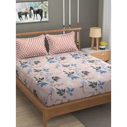MAFATLAL Pink & Blue Floral Cotton 120 TC Queen Bedsheet With 2 Pillow Covers-picture-20