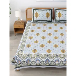 MAFATLAL Sanskriti Blue & Yellow Printed Cotton 144 TC King Bedsheet Sets 2.34 m x 2.70 m-image-37