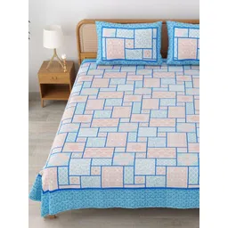 MAFATLAL Sanskriti Blue Ethnic Motifs Printed Cotton 144 TC King Bedsheet Set 2.35m X 2.7m-image-49