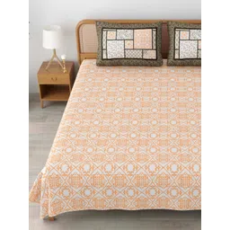 MAFATLAL Sanskriti Orange & White Printed Cotton 144 TC King Bedsheet Sets 2.34 m x 2.70 m-image-46