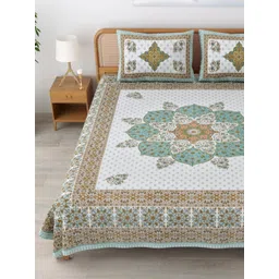 MAFATLAL Sanskriti White & Brown Printed Cotton 144 TC King Bedsheet Set- 2.34 m x 2.70 m-image-36