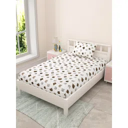MAFATLAL White Abstract Printed Pure Cotton 144 TC Single Bedsheet Set-image-3
