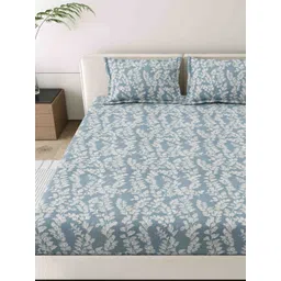 MAFATLAL White & Blue Floral Printed Cotton 186 TC King Bedsheet 1.08 m x 1. 08 m-picture-33