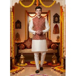 mag Men Pure Silk Kurta Pyjama Ethnic Jacket Set-picture-17