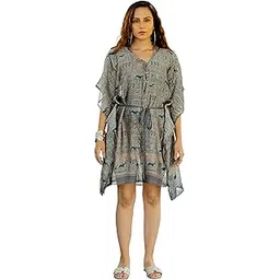 magari Women's Chiffon Mix Chevron Foil Printed Beachwear Kaftan Dress Coverup, Resort Vacation Wear-picture-13