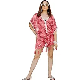 magari Women's Chiffon Mix Tie-Dye Chevron Printed Beachwear Kaftan Dress Coverup, Resort Vacation Wear-picture-42