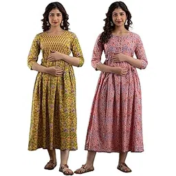 maghma Women's Pure Cotton A-Line Printed Maxi Maternity Gown Dress | Feeding/Maternity Gown Kurti for Women | Combo Pack of 2-picture-12