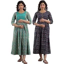 maghma Women's Pure Cotton Maternity Gown/Maternity wear/Feeding Nighty/Ladies Maxi Maternity Dress with Cotton Fabric/Women's Cotton Floral Printed Maternity Feeding-picture-28