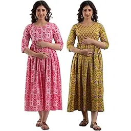 maghma Women's Pure Cotton Maternity Gown/Maternity wear/Feeding Nighty/Ladies Maxi Maternity Dress with Cotton Fabric/Women's Cotton Floral Printed Maternity Feeding-picture-42
