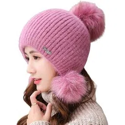 magic Women's & Girl's Woollen Beanie Pom Pom Cap Warm Outdoor Hat for Autumn Winter (Purple)-picture-13