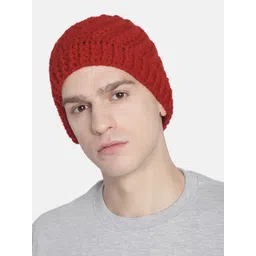 Magic Needles Men Red Woollen Diagonal Crochet Beanie-picture-15