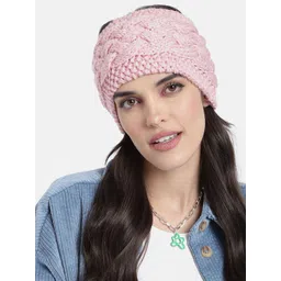 Magic Needles Unisex Pink Cable Knit Criss Cross Headband-picture-17