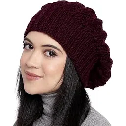magic needles Winter Woolen Cap (Handmade Womens Slouchy Shroom Beanie (Wine)-picture-26