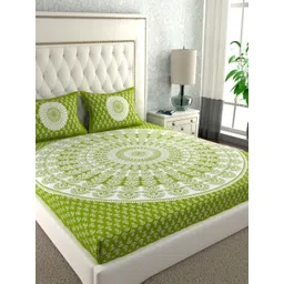 MAGICAL Green Floral Printed 104 TC Cotton Queen Bedsheet Set-picture-10