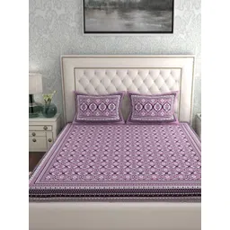 MAGICAL Purple And White Ethnic Motifs Printed 104 TC Queen Bedsheet Set-picture-21