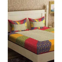 MAGICAL Red Floral Printed 104 TC Cotton Queen Bedsheet Set-picture-17