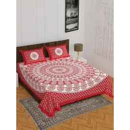 MAGICAL Red Floral Printed 104 TCCotton Queen Bedsheet Set-picture-20