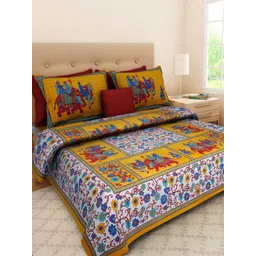MAGICAL Yellow Quirky Printed 104 TC Cotton Queen Bedsheet Set-picture-16