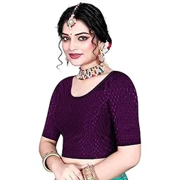 MagicStyle Creation Readymade Saree Blouse for Women Plain Solid Stretchable Blouse Half Sleeve Casual wear Purple Size 34"-picture-22