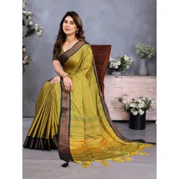 MAGNEITTA Women Solid Zari Saree With Woven Design Border-picture-14