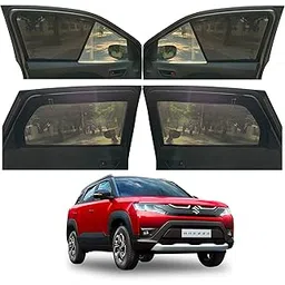 Magnetic Window Sunshades for Maruti Suzuki New BREZZA (2022 Onwards), 4-Curtains Set, Front 2 Half-Size, Rear 2 Full-Size with Zipper, Black-image-0