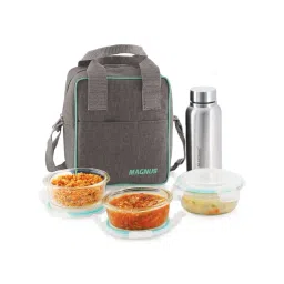 Magnus Borosilicate Glass Vivid Lunch Box With Pouch, 1 Bottle & 3 Round Containers (400Ml Each)-picture-43