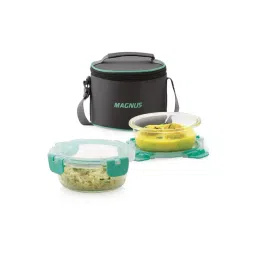 Magnus Glock Green Borosilicate Glass Round Containers Lunch Box with Vertical Pouch - Set of 2-picture-18