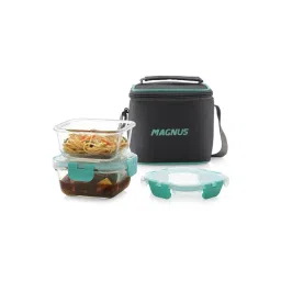 Magnus Glock Green Borosilicate Glass Square Containers Lunch Box with Vertical Pouch - Set of 2-picture-22