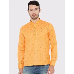 Maharaja Band Collar Long Sleeves Geometric Printed Linen Straight Kurta-picture-21