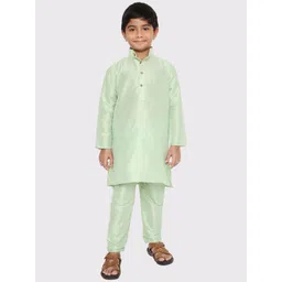 Maharaja Boys Band Collar Dupion Silk Straight Kurta With Pyjamas-picture-33