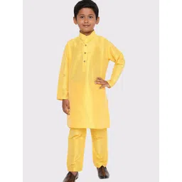 Maharaja Boys Band Collar Dupion Silk Straight Kurta With Pyjamas-picture-51