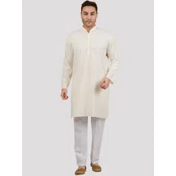 Maharaja Striped Mandarin Collar Pure Cotton Pastels Straight Kurta with Pyjamas-picture-27