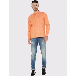 Maharaja Woven Design Mandarin Collar Linen Short Kurta image 2