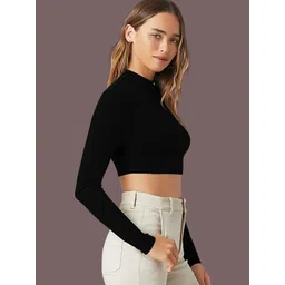 maheshvi Casual Regular Sleeves Solid Women Black Top image 5