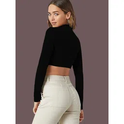 maheshvi Casual Regular Sleeves Solid Women Black Top image 2