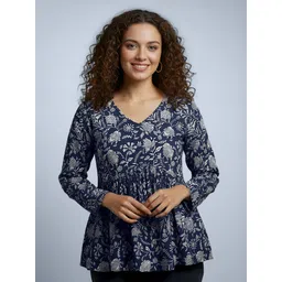 maheshvi Casual Regular Sleeves Floral Print Women Dark Blue Top-picture-26