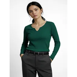 maheshvi Casual Regular Sleeves Solid Women Dark Green Top-picture-20