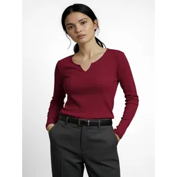 maheshvi Casual Regular Sleeves Solid Women Maroon Top-picture-17