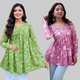 maheshvi Pack of 2 Casual Regular Sleeves Printed Women Pink Top-picture-27