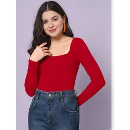 Maheshvi Women Square Neck Long Sleeves Ribbed Fitted Top-picture-20