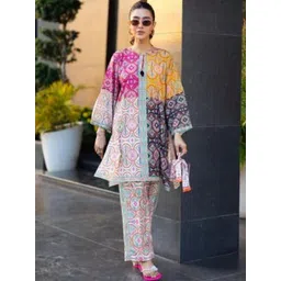 Maheshwar Printed Round Neck Long Sleeves Pure Cotton Tunic With Palazzo-picture-28