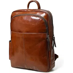 mahetri Luxury Italian Leather Laptop Backpack for Men (15.6") | Leather Backpack with Padded & Adjustable Straps | Padded Tablet & Laptop Sleeve | Travel, College Bag | Green & Tan-picture-31