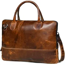 mahetri Modernist Genuine Leather Laptop Bag (Up to - 15.6") for Men & Women | Unisex Lightweight Leather Briefcase with Adjustable Strap | Multiple card Slots With Zipper Pockets-picture-11